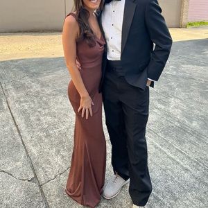 Brown cow neck formal dress